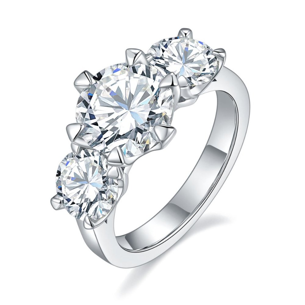 Certified 5ct. t.w. Moissanite Diamond Three Stone Engagement Ring NEW - Picture 3 of 17